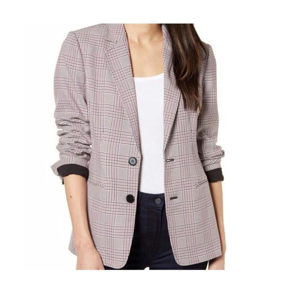 Chelsea28 medium 2 button front plaid jacket blazer coat C 3001